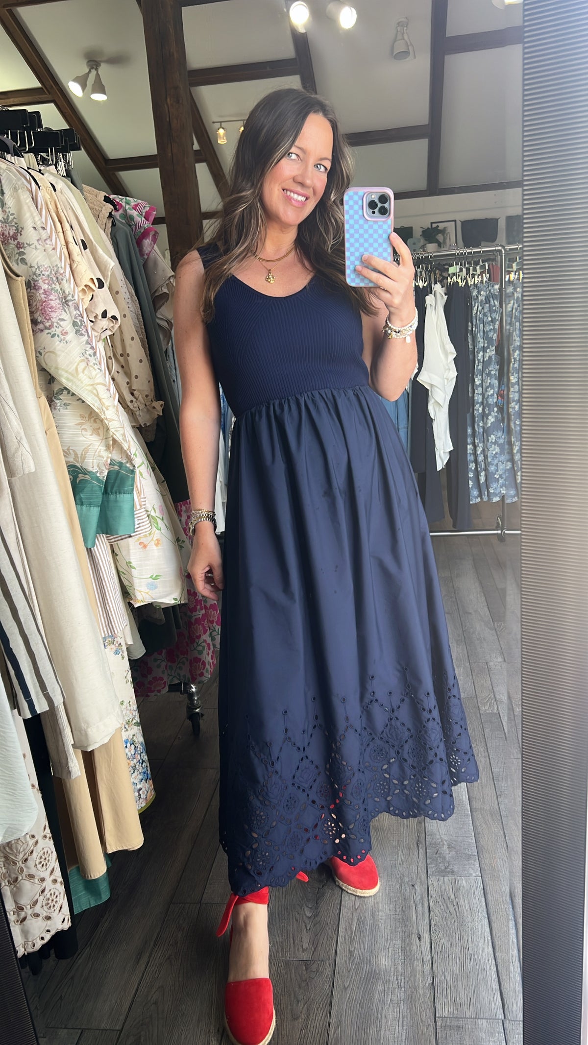 Kennedy Knit Mix Media Eyelet Dress