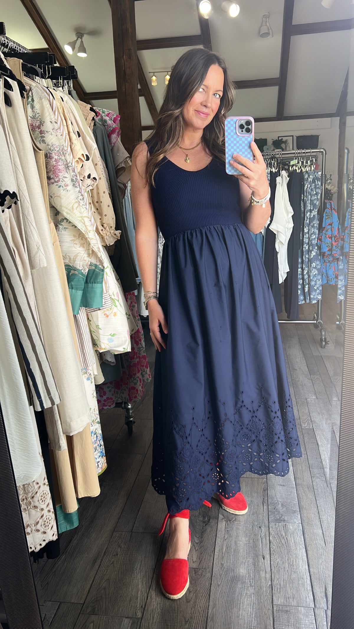 Kennedy Knit Mix Media Eyelet Dress