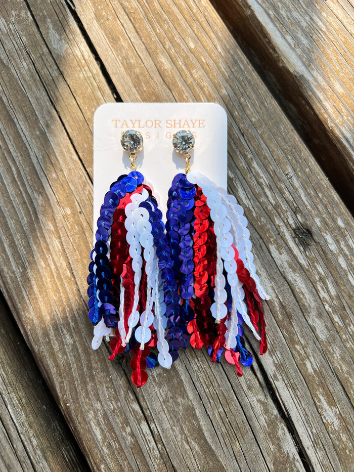 Sequin Tassel Red/Blue Earrings