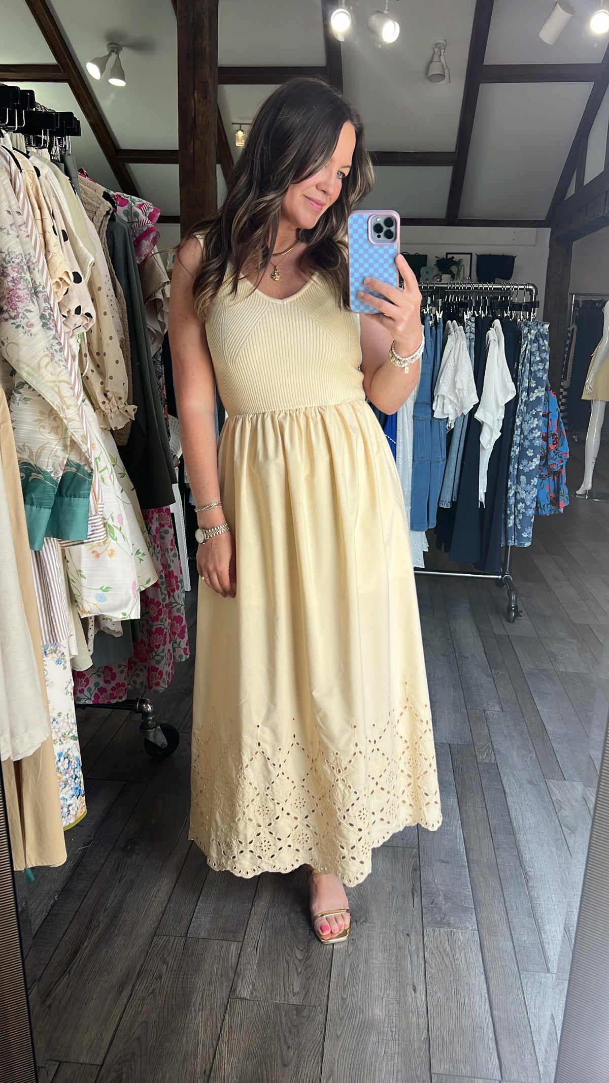 Kennedy Knit Mix Media Eyelet Dress