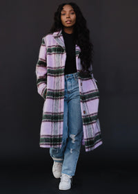 Purple Power Girl Plaid Coat