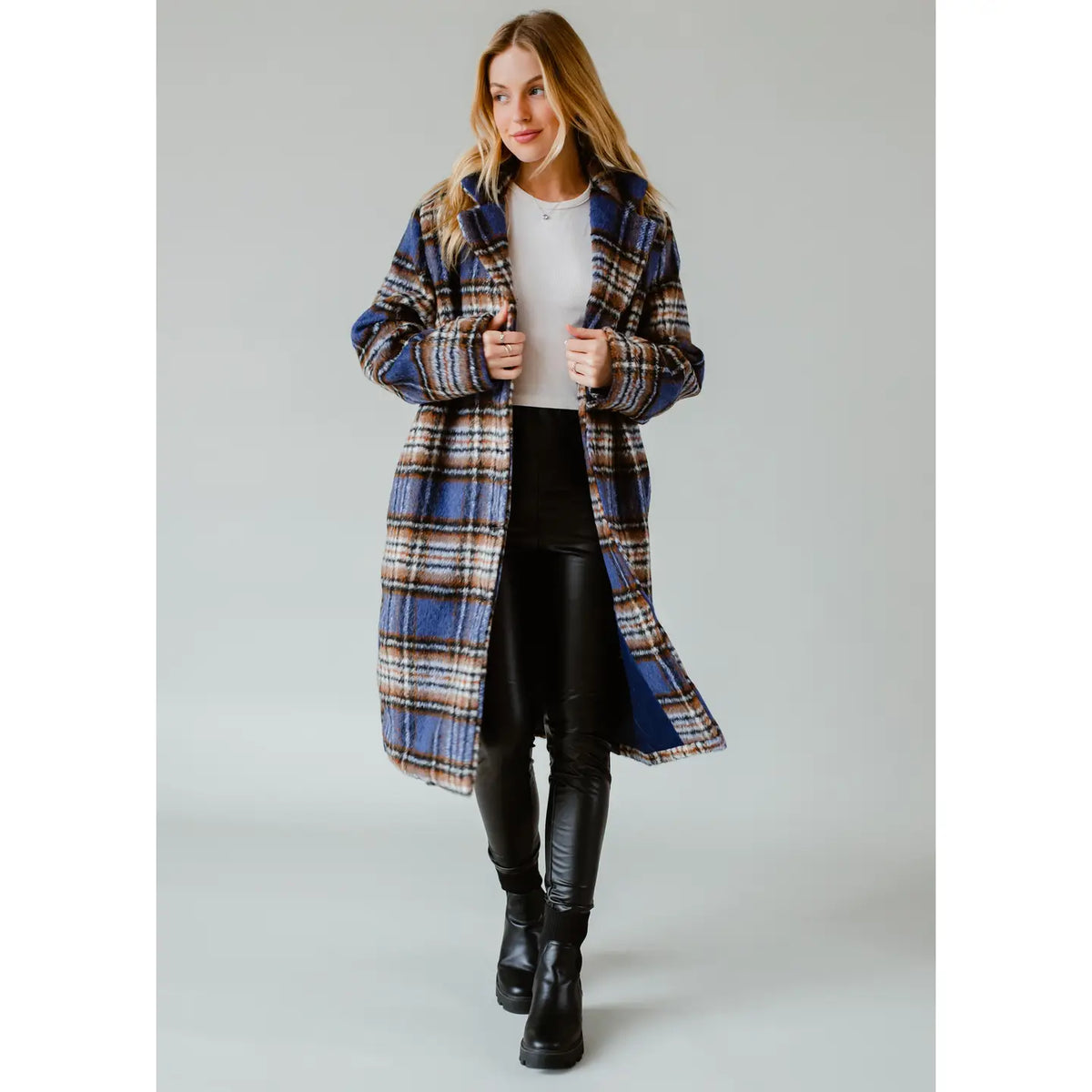 Blue Power Girl Plaid Coat