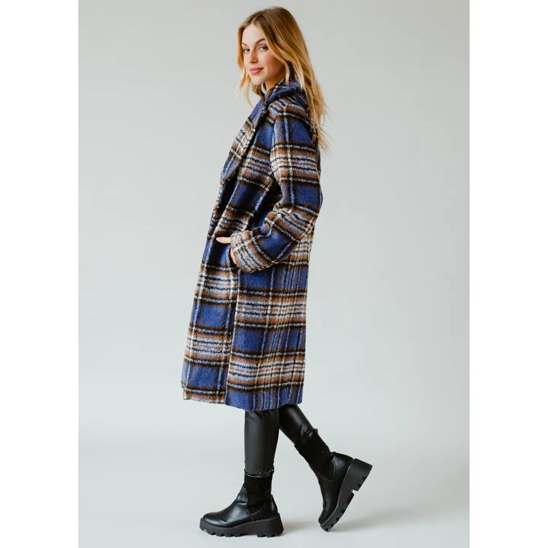 Blue Power Girl Plaid Coat