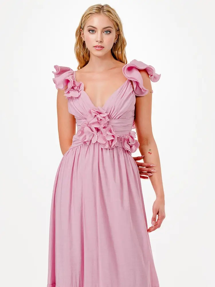 3D Flower Detail Pink Dress