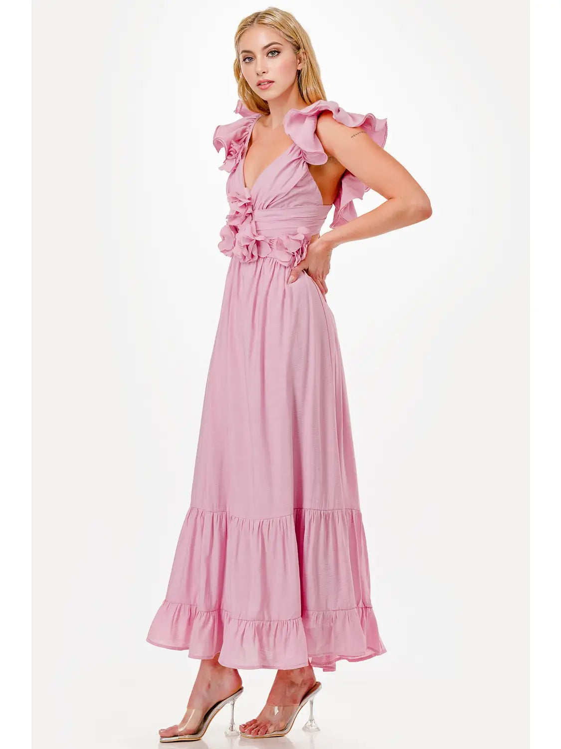 3D Flower Detail Pink Dress