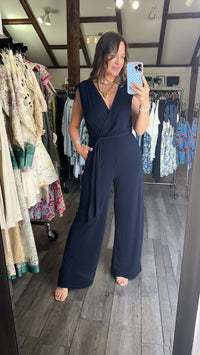 Nina Navy Surplice Jumpsuit