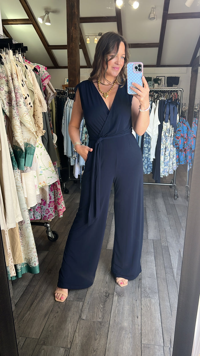 Nina Navy Surplice Jumpsuit