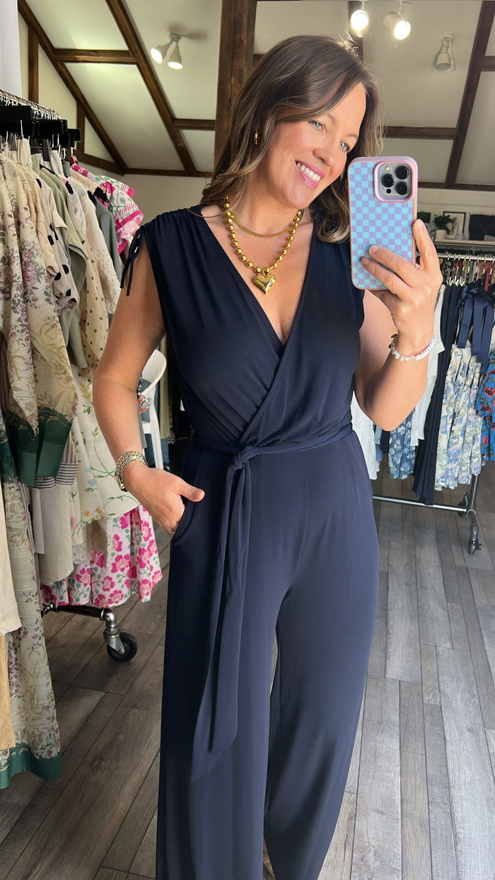 Nina Navy Surplice Jumpsuit