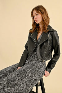 Silver Stud Faux Leather Biker Jacket