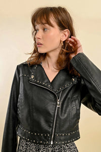 Silver Stud Faux Leather Biker Jacket