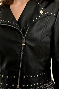 Silver Stud Faux Leather Biker Jacket