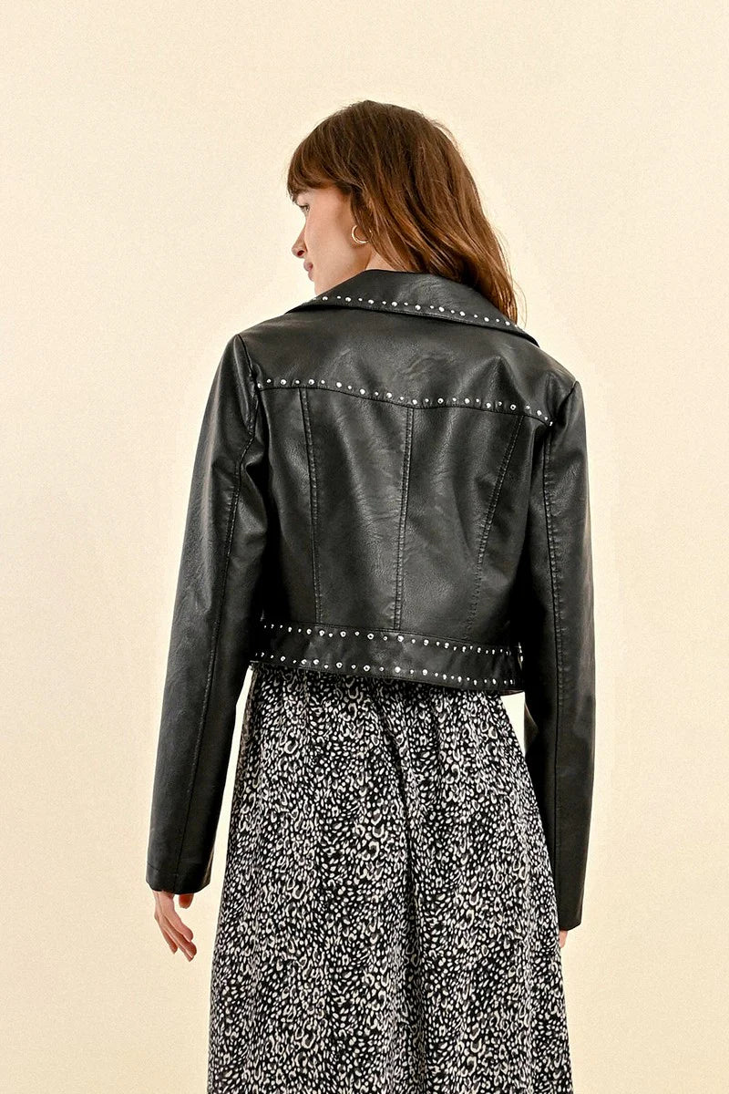 Silver Stud Faux Leather Biker Jacket