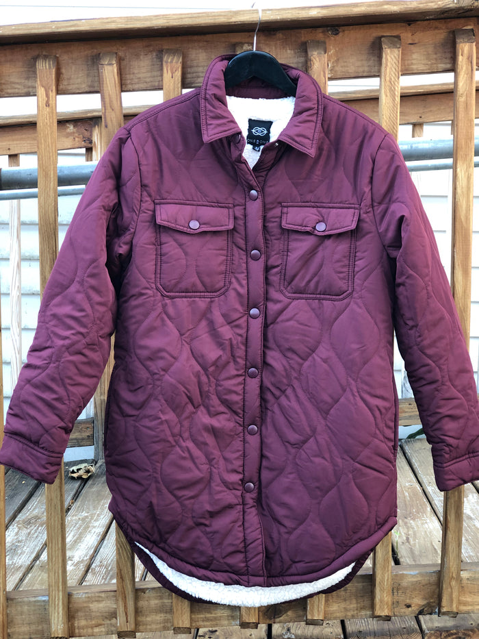 Burgundy Quilted Coat With Sherpa Lining