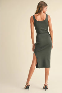 Stetson Square Neck Olive Slit Dress