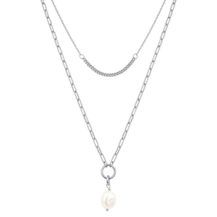 Emily Pearl Layer Necklace-Silver