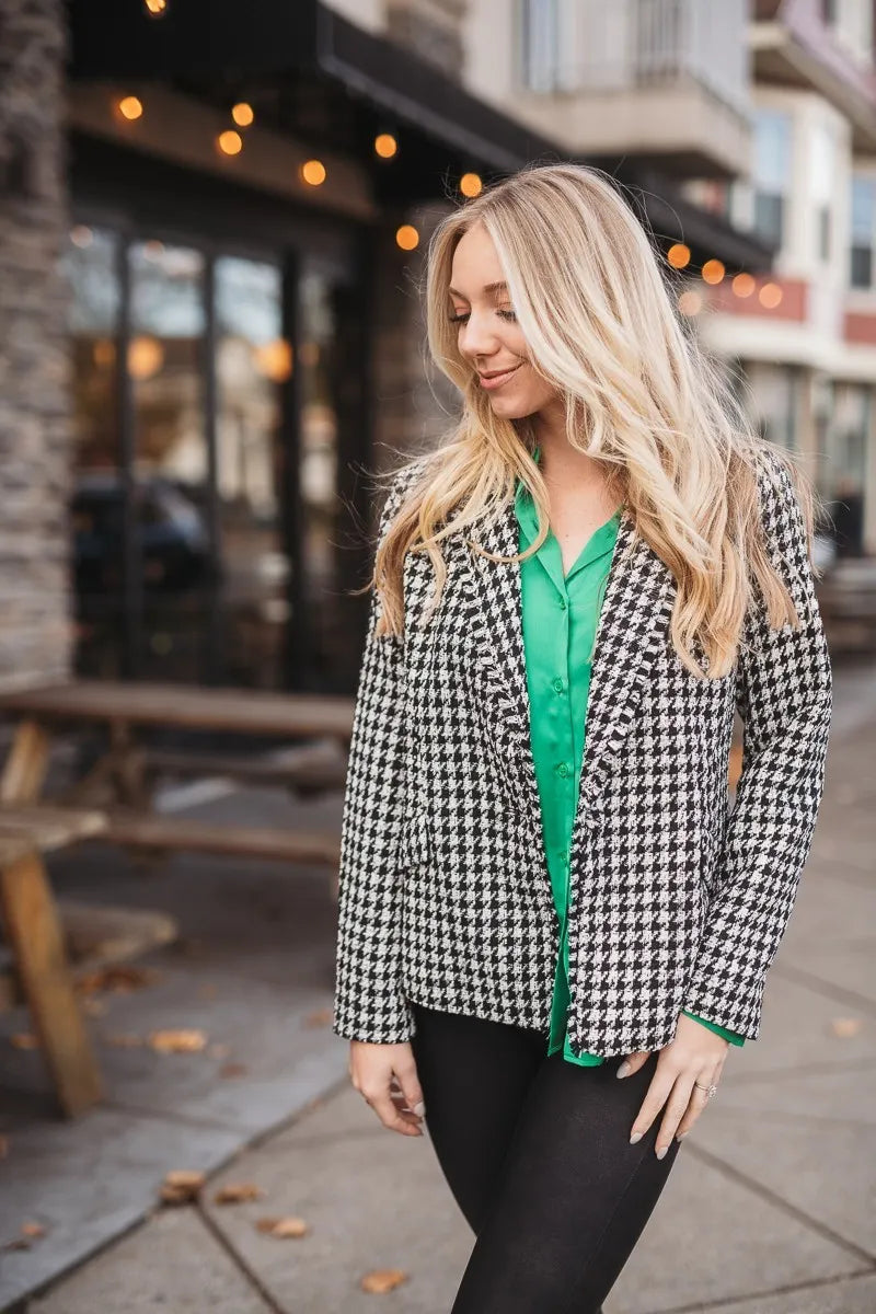 Fray Houndstooth Blazer