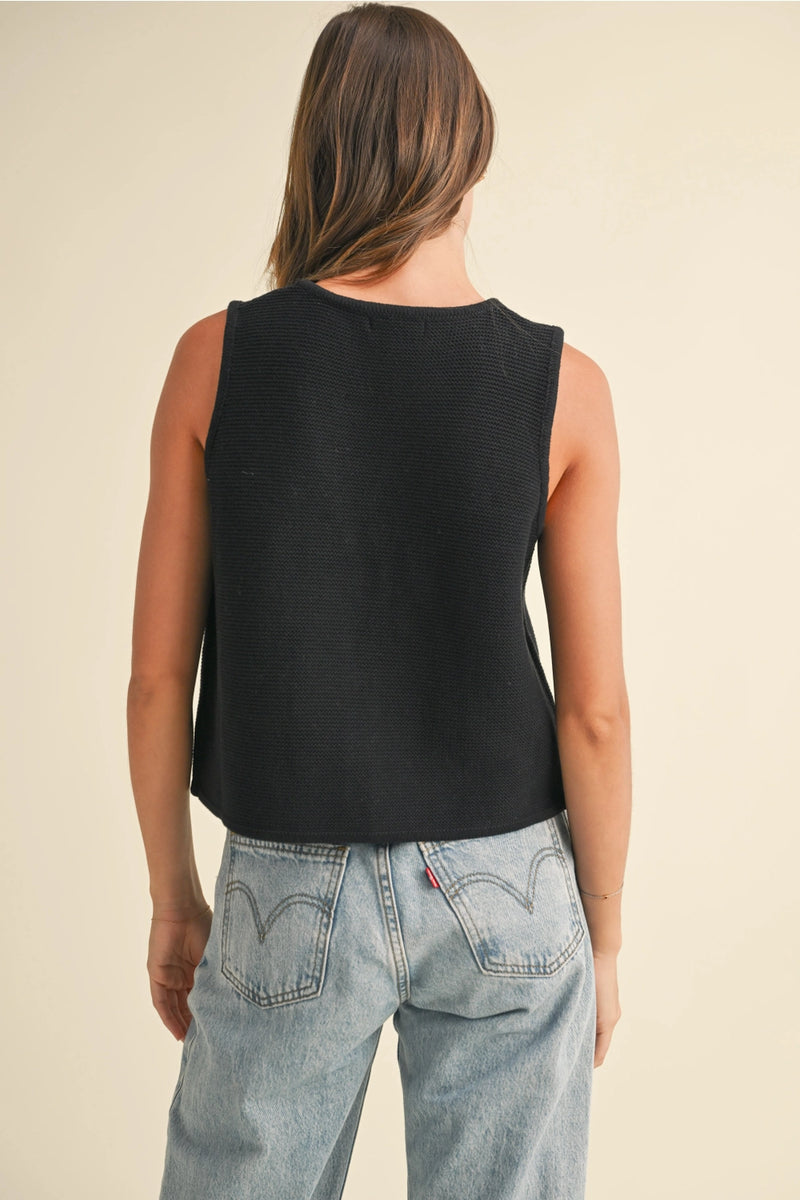 Tied Front Black Knit Vest