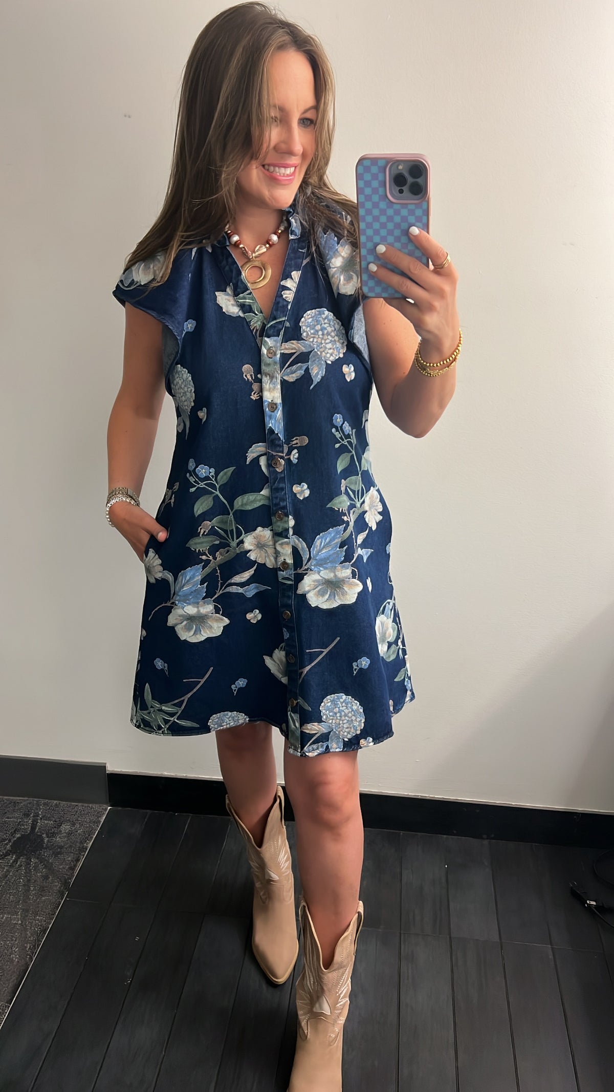 Denim Blue Botanical Dress