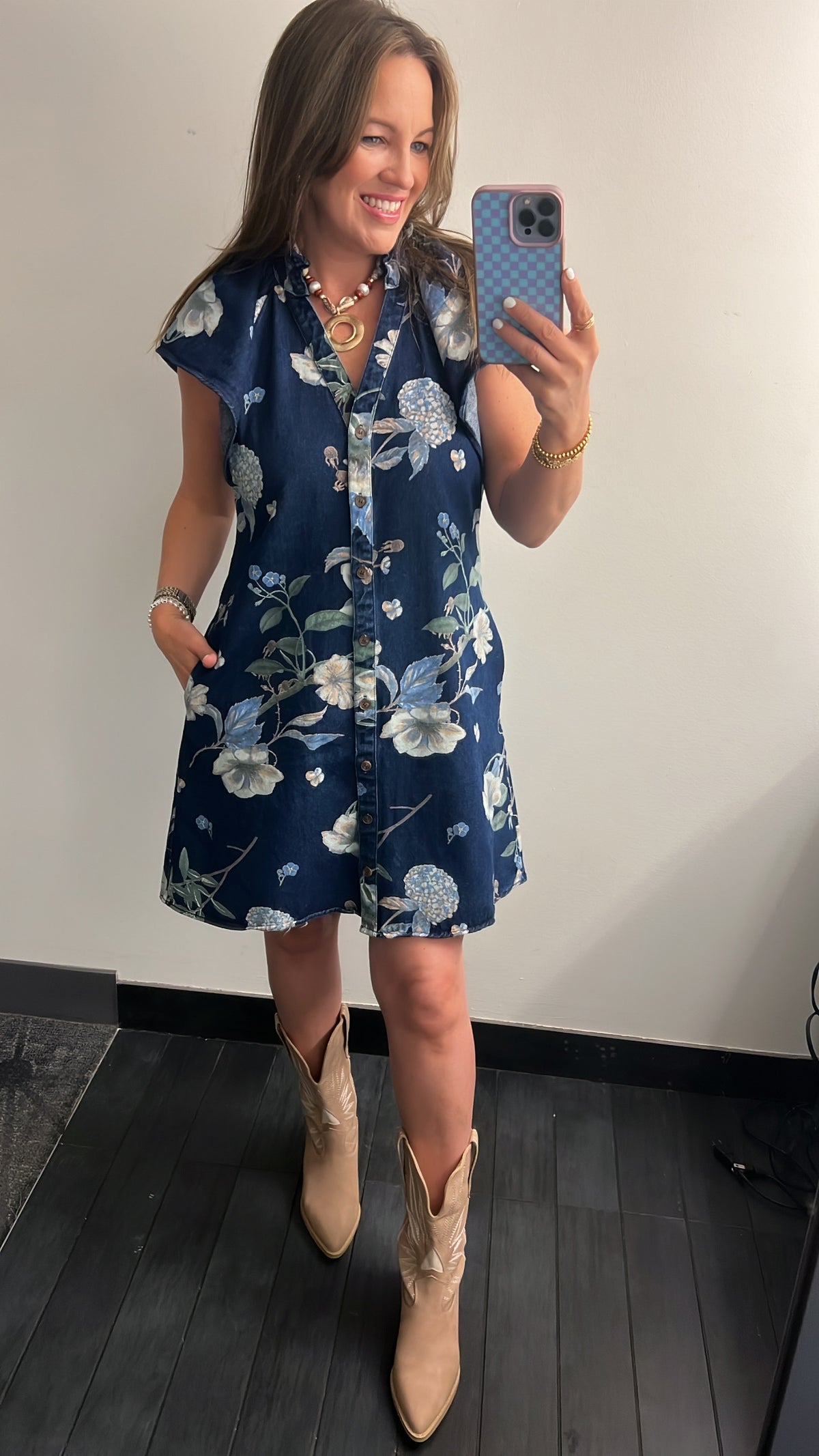 Denim Blue Botanical Dress
