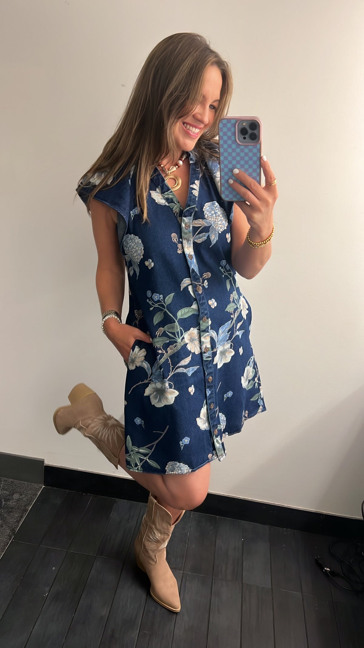 Denim Blue Botanical Dress