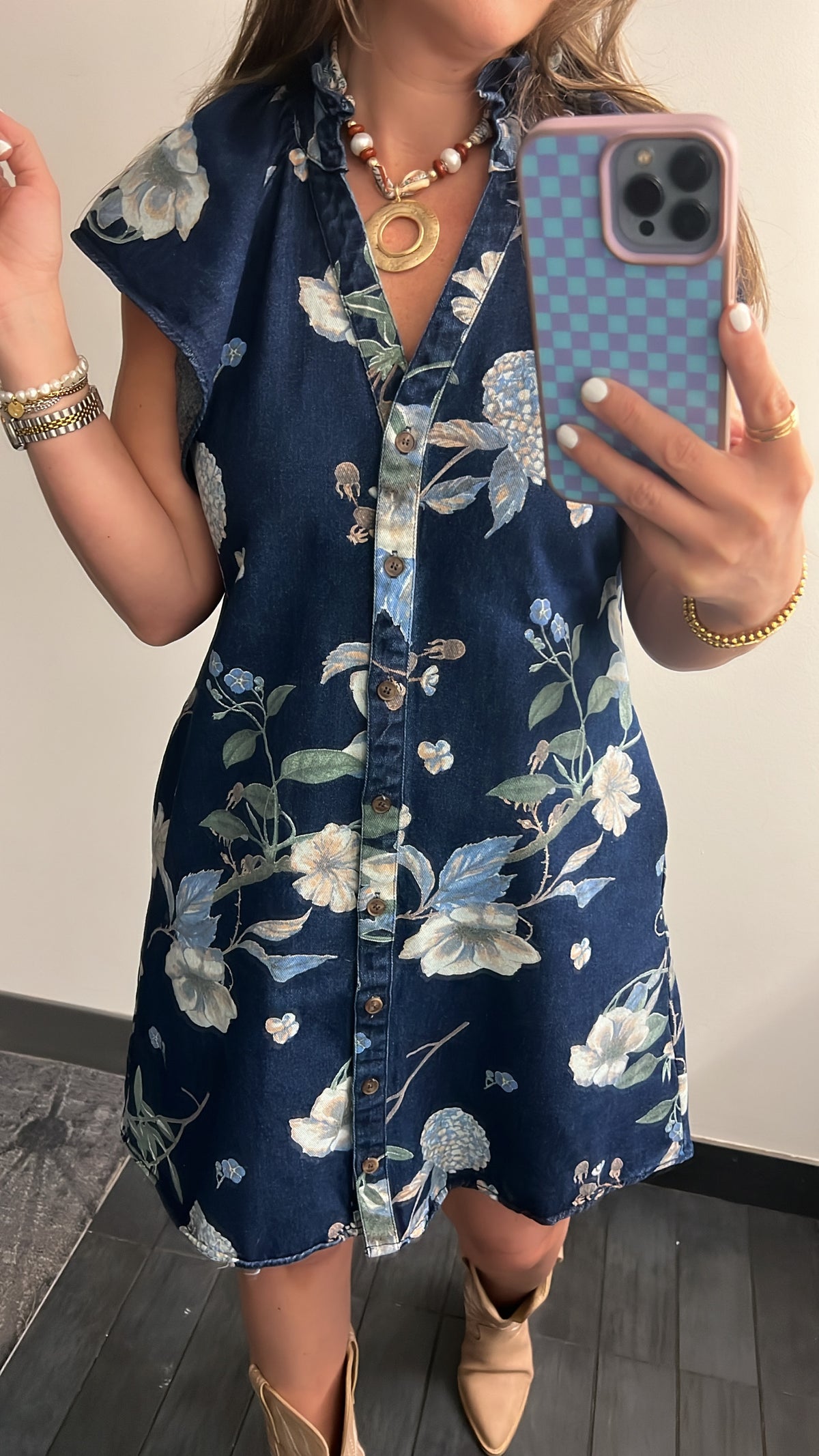 Denim Blue Botanical Dress