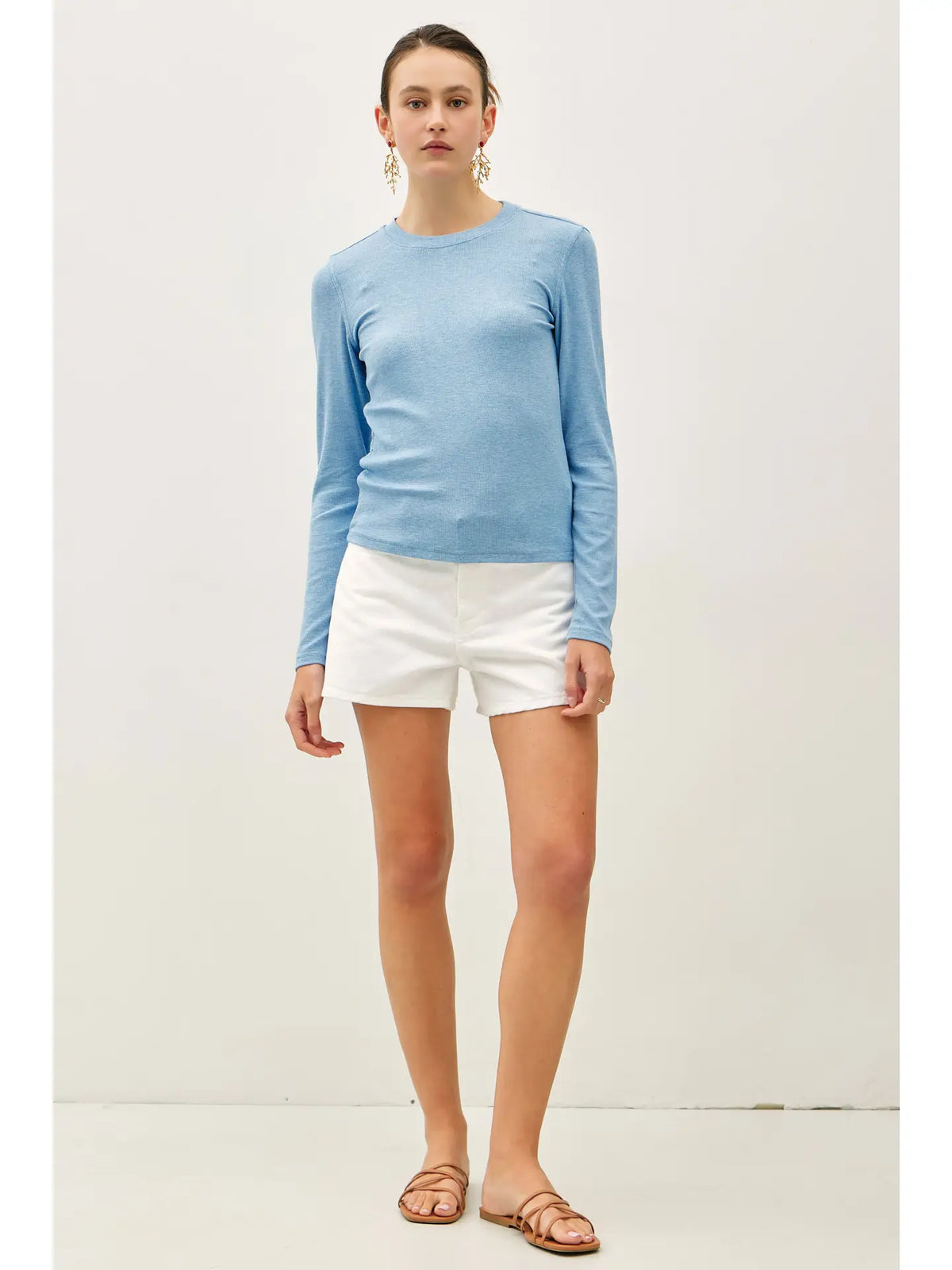 Ribbed Crewneck Longsleeve Basic Top
