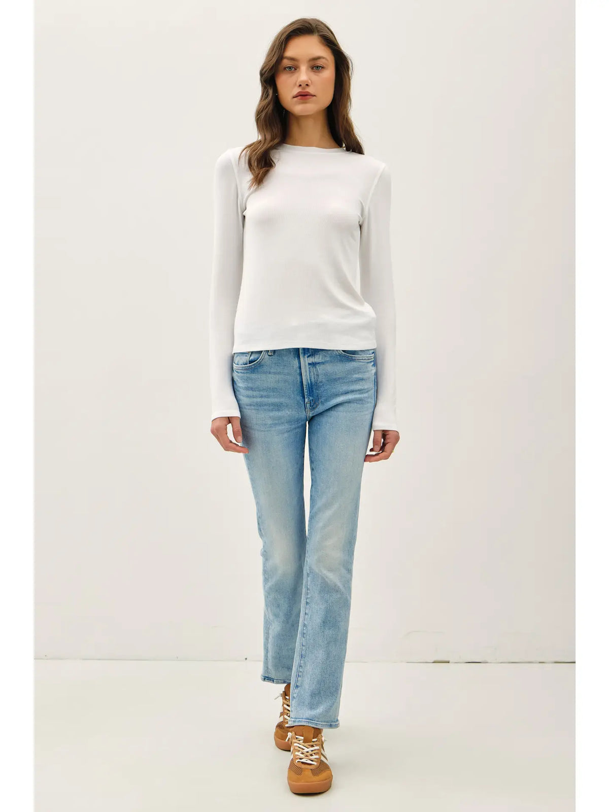 Ribbed Crewneck Longsleeve Basic Top