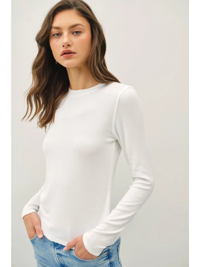 Ribbed Crewneck Longsleeve Basic Top