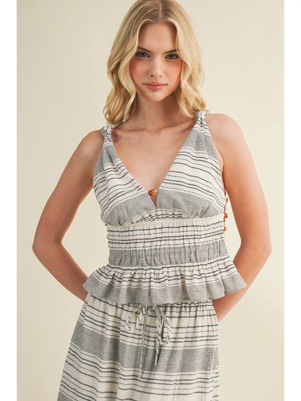 Twisted Strap Shirred Tiered Top