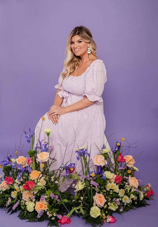 Lilac Gingham Smocked Dress-L