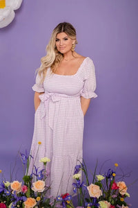Lilac Gingham Smocked Dress-L