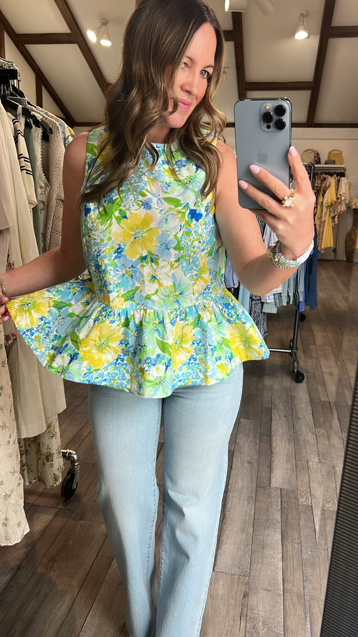 Watercolor Floral Cotton Peplum Top