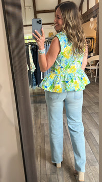 Watercolor Floral Cotton Peplum Top