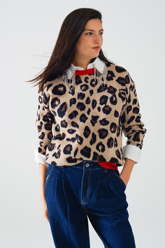 Red Trim Leopard Sweater