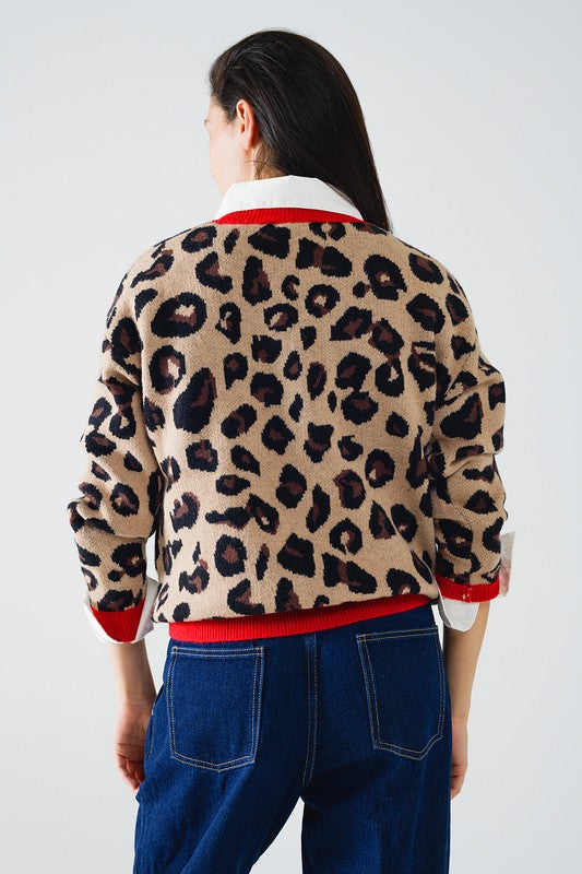 Red Trim Leopard Sweater