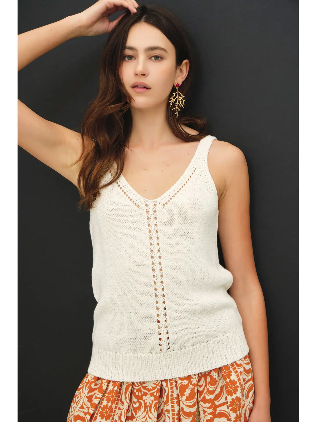 Off white cut out knit detail tank
