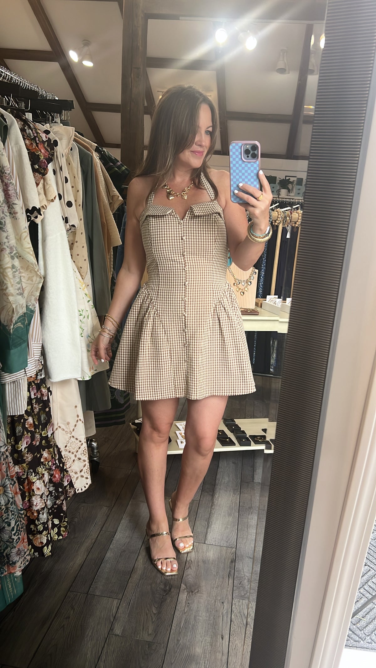 Sugar & Spice Gingham Halter Mini Dress