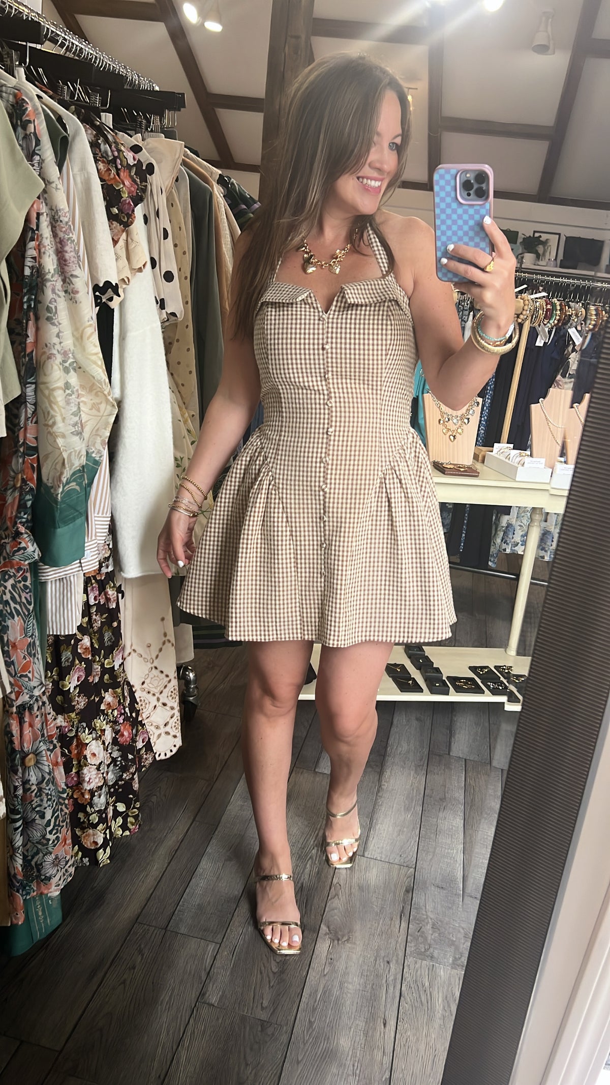 Sugar & Spice Gingham Halter Mini Dress