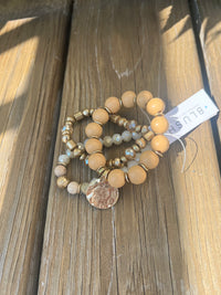 Destin Disc Charm , Wood & Bead Bracelet