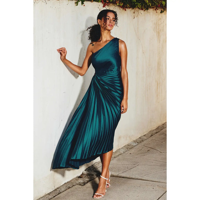 Emerald One Shoulder Fresco Dress