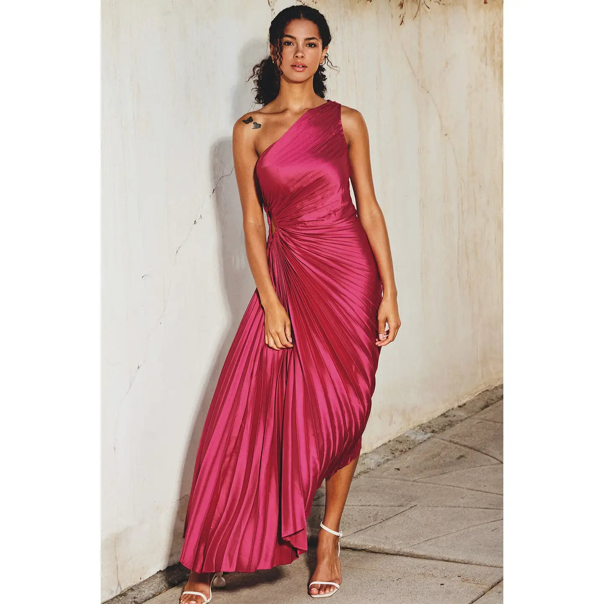 Viva Magenta One Shoulder Fresco Dress