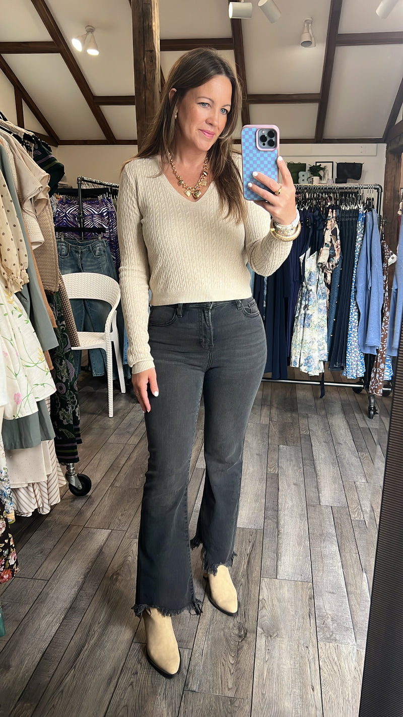 Hidden Happi High Waisted Super Fray Flare 27” inseam