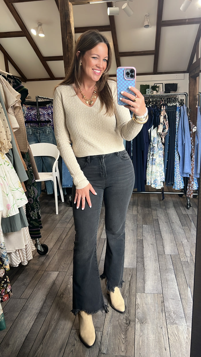 Sandshell Cable Knit Long Sleeve Fitted Top