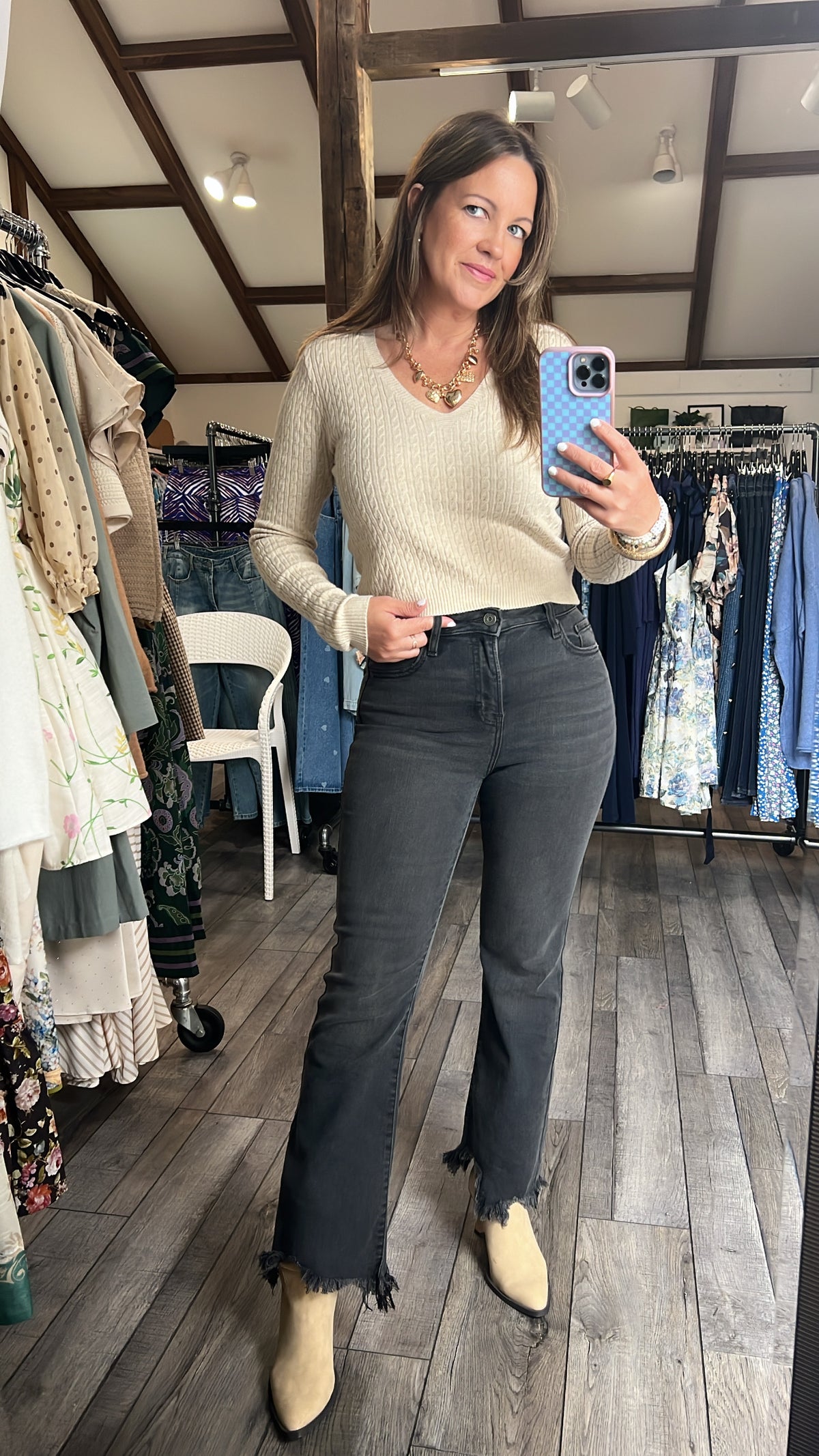 Hidden Happi High Waisted Super Fray Flare 27” inseam