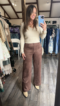 The Outlaw Faux Suede Wide Leg Dark Brown Pant