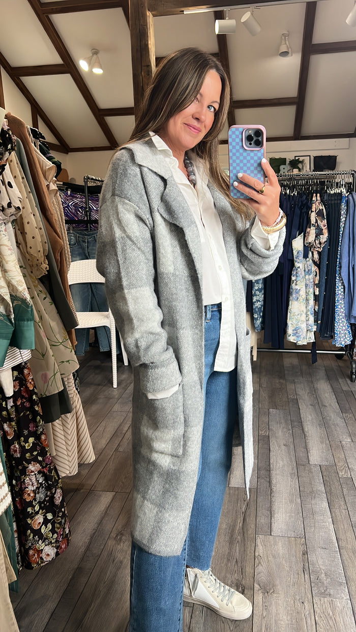 Gray Plaid Cozy Cardigan
