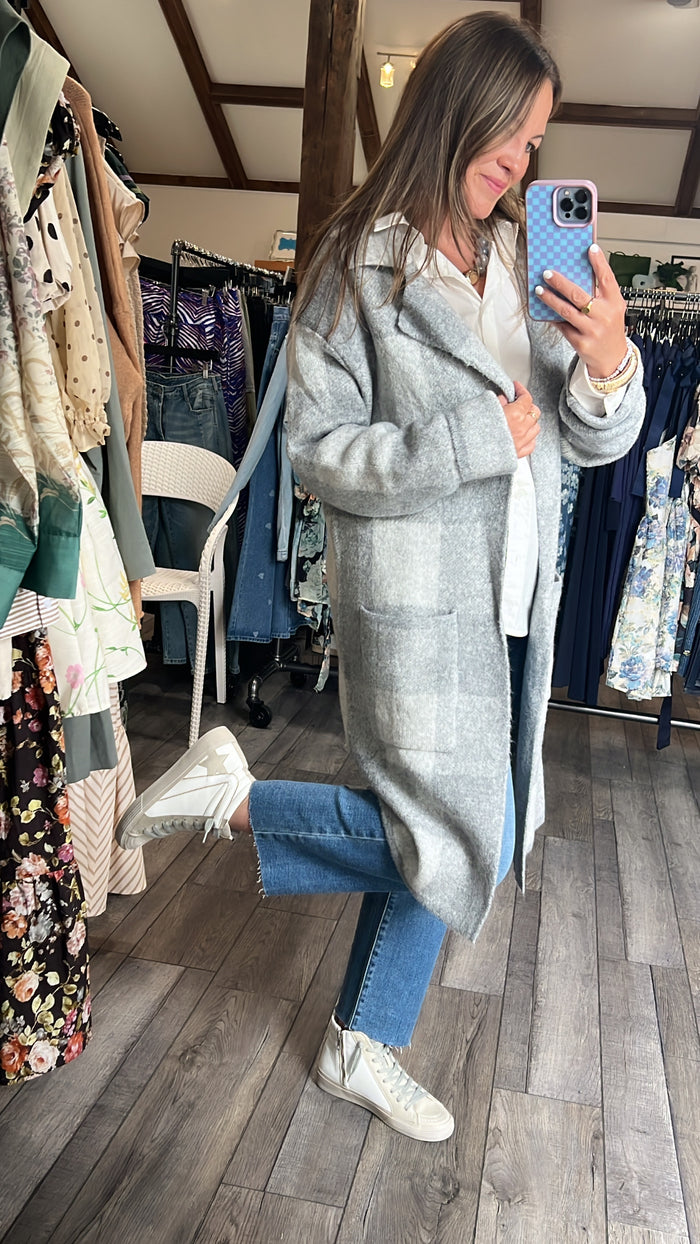 Gray Plaid Cozy Cardigan