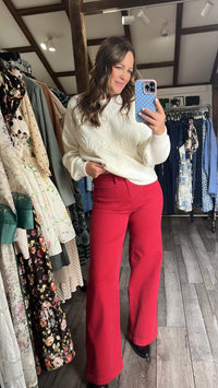 Dark Red Mini Patch Pocket Wide Jean