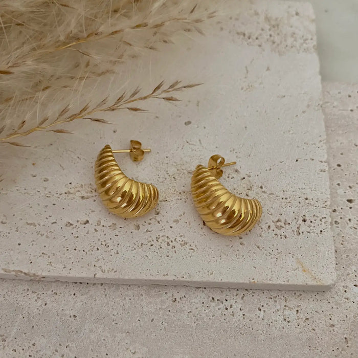 Croissant Teardrops / Raindrops Earrings 18k Gold Plated SS