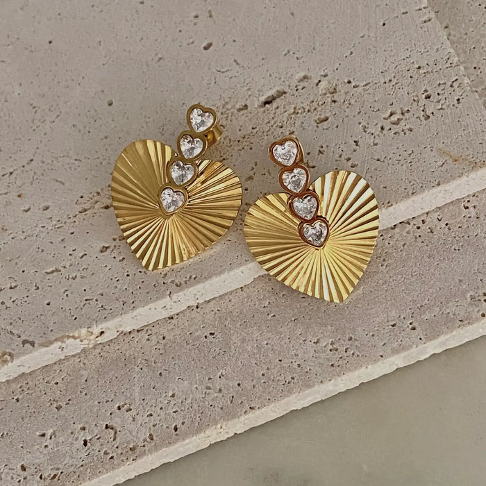 Heart Statement Earrings 18k Gold Plated Lightweight